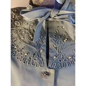 Baby Blue Pearled & Brocade Blazer XL Top Jacket Vintage 1940s Helene Scott